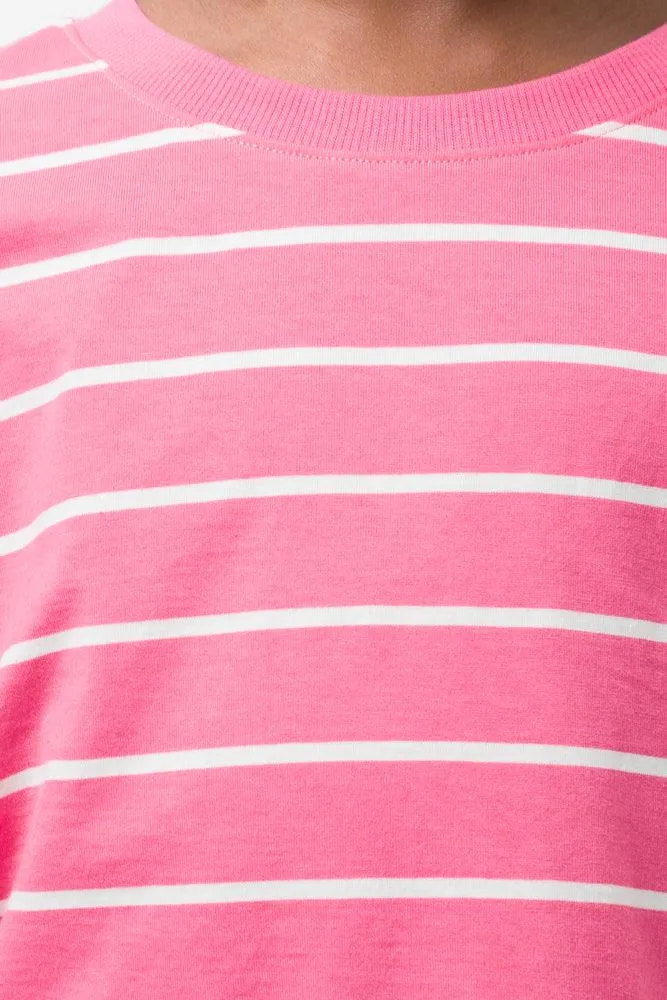 Stripe Boxy Short Sleeve T-Shirt Pink sold by Ackermas product image thumbnail 4