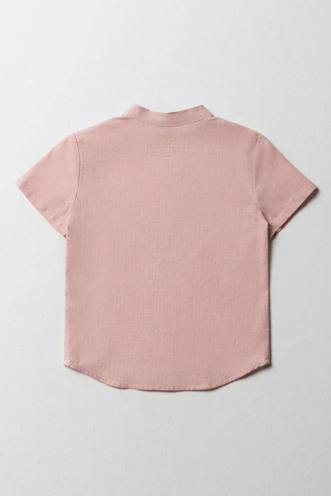 Linen Short Sleeve Mandarin Shirt Dusty Pink sold by Ackermas product image thumbnail 4