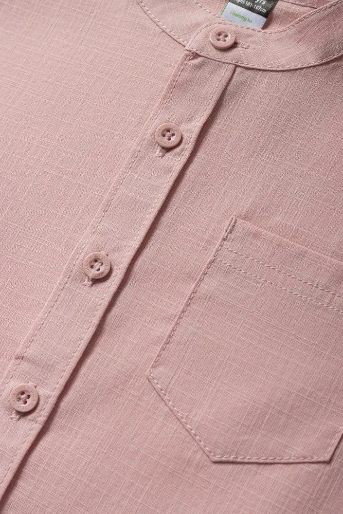 Linen Short Sleeve Mandarin Shirt Dusty Pink sold by Ackermas product image thumbnail 2
