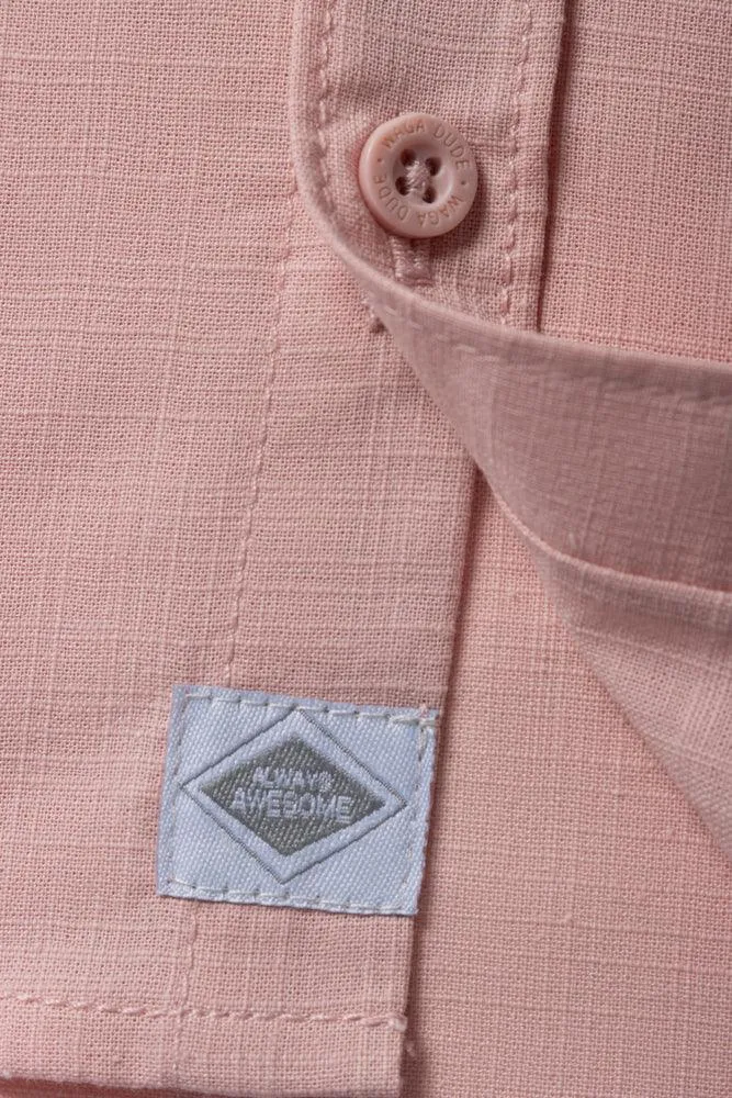 Linen Short Sleeve Mandarin Shirt Dusty Pink sold by Ackermas product image thumbnail 3