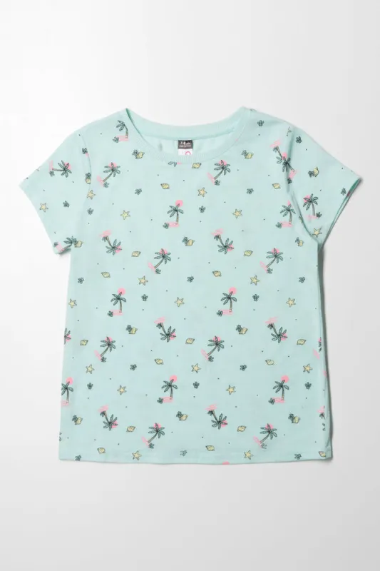 Tropical Printed T-Shirt Mint Green sold by Ackermas