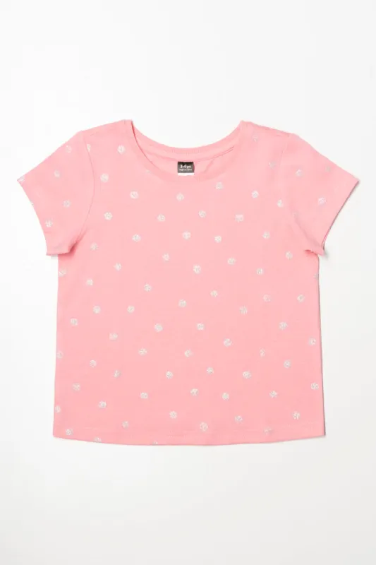 Glitter Spot Printed T-Shirt Coral Pink sold by Ackermas