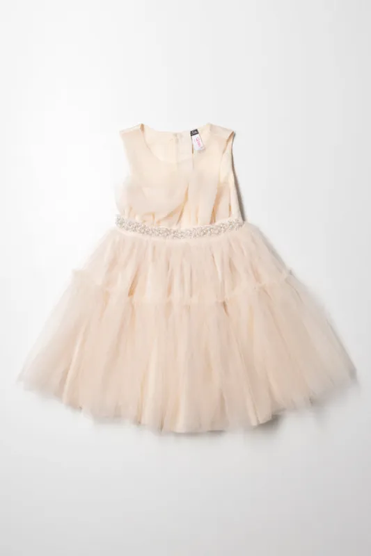 Layered Mesh Dress With Belt Light Pink sold by Ackermas