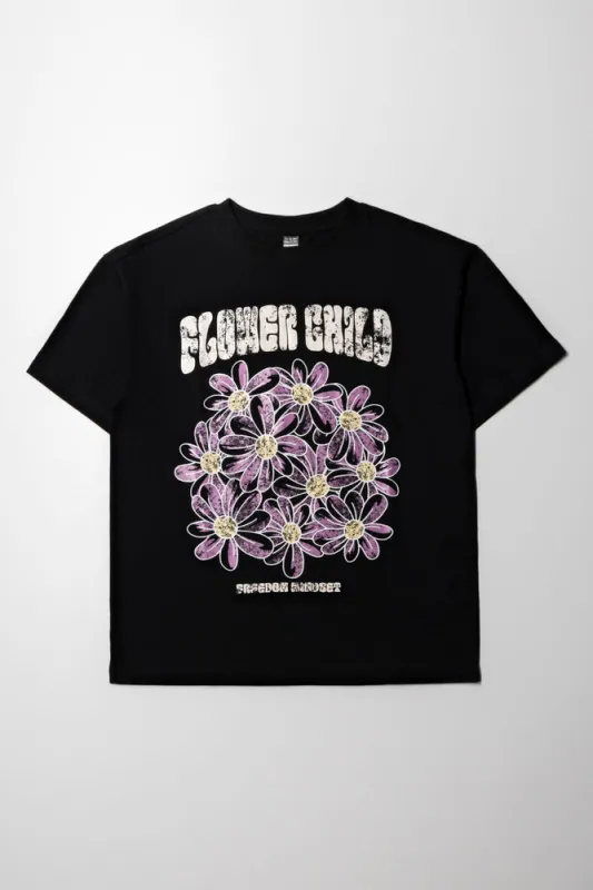 Oversized Tshirt Flower Child Black sold by Ackermas