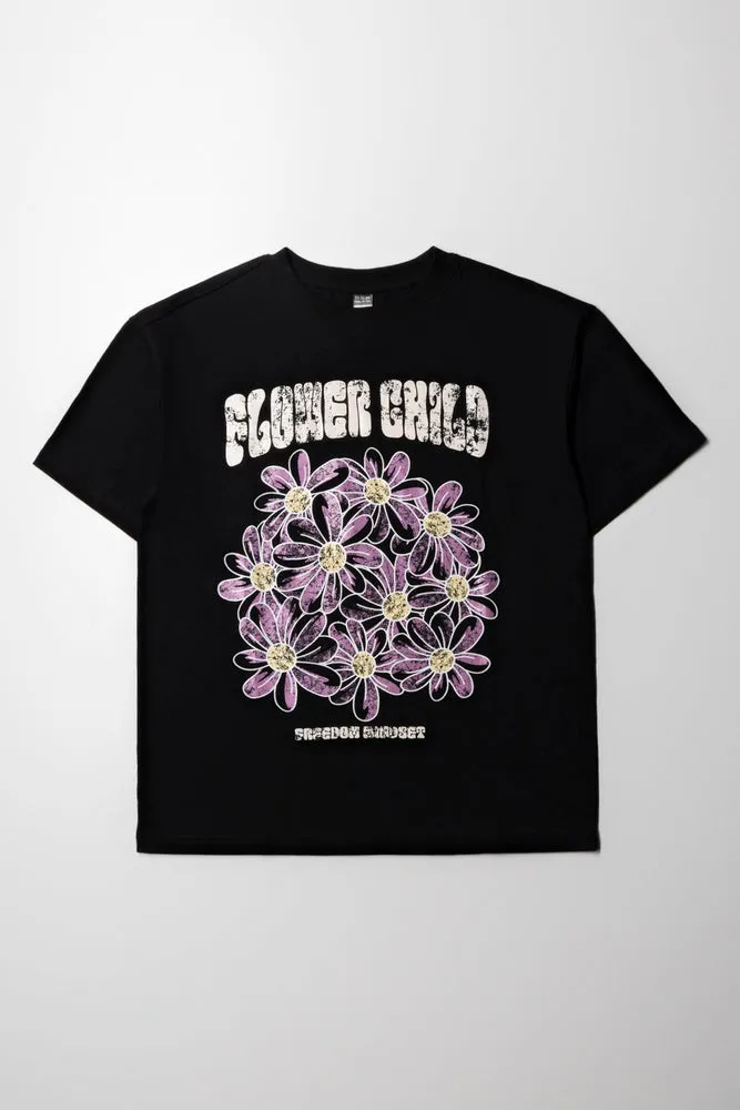Oversized Tshirt Flower Child Black sold by Ackermas