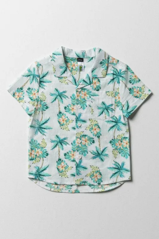 Palm Tree Short Sleeve Shirt White sold by Ackermas
