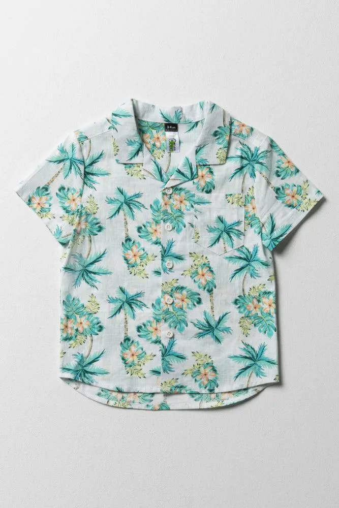 Palm Tree Short Sleeve Shirt White sold by Ackermas