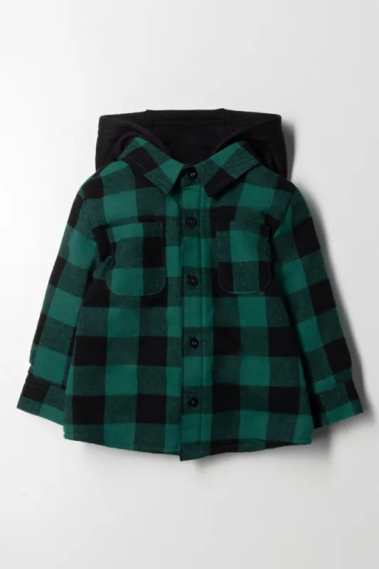 Hooded Check Shacket Black and Teal sold by Ackermas