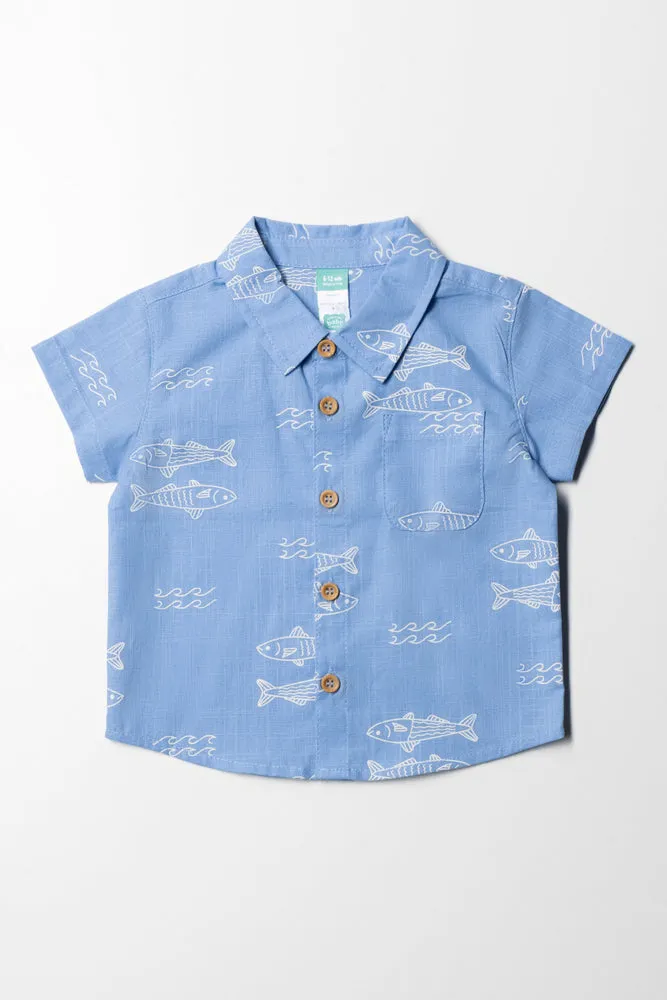 Fish Short Sleeve Shirt Blue sold by Ackermas