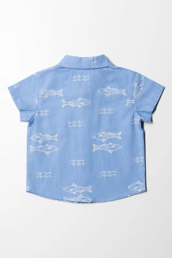 Fish Short Sleeve Shirt Blue sold by Ackermas product image thumbnail 3
