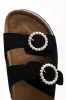 Pearl Buckle Cork Sandal Black sold by Ackermas