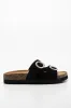 Pearl Buckle Cork Sandal Black sold by Ackermas