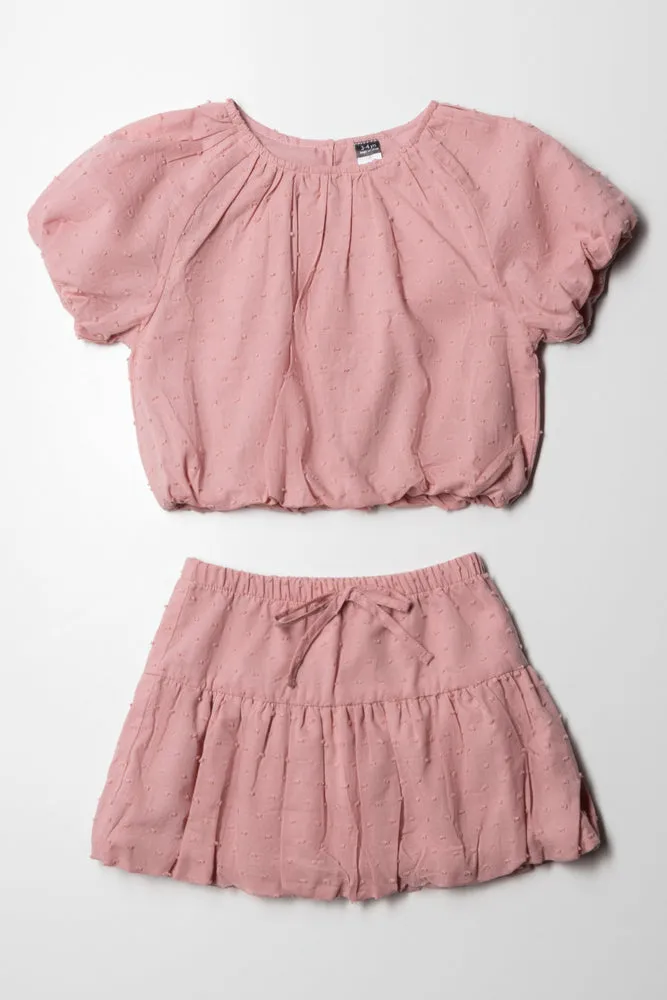 Puff Sleeve Textured Woven Skirts Sets Dusty Pink sold by Ackermas