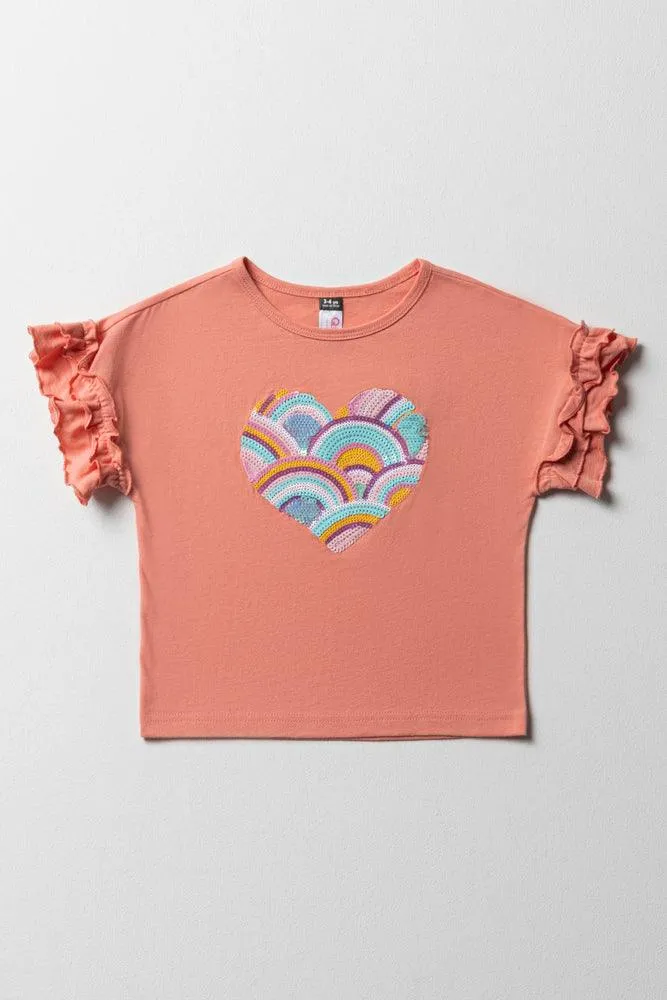 Heart Sequin T-Shirt Peach sold by Ackermas