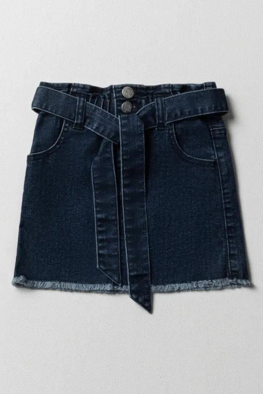 Paper Bag Denim Skirt Dark Wash sold by Ackermas