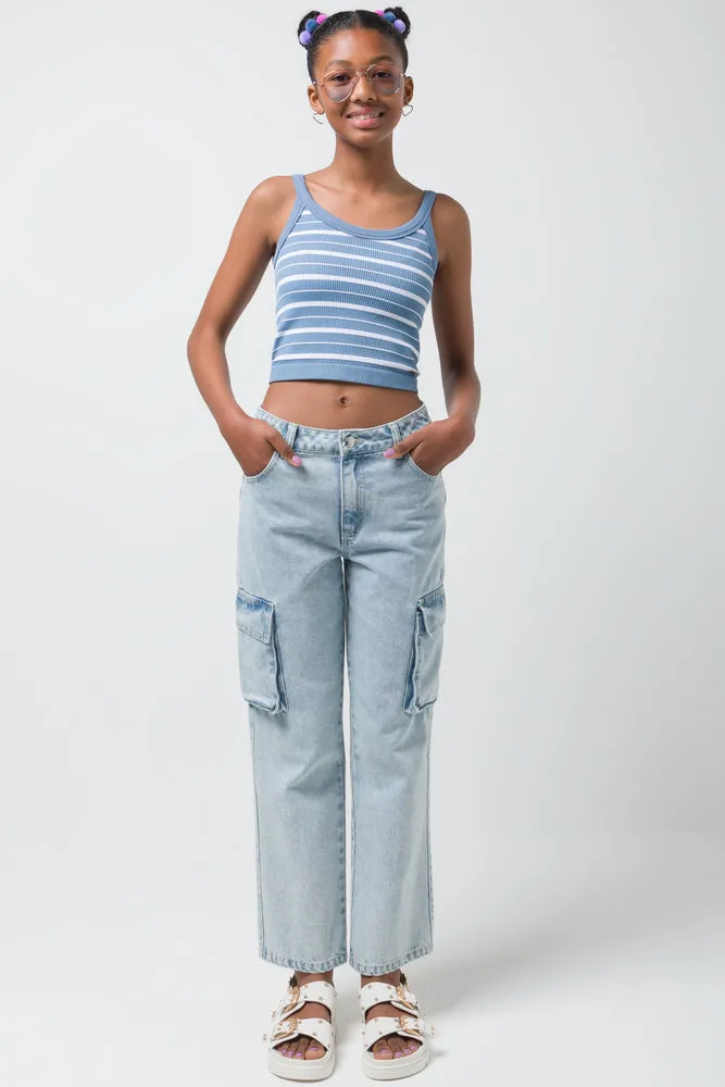 Cargo Denim Jeans Light Blue sold by Ackermas