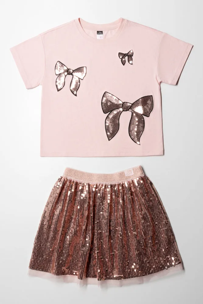 Xmas Bow Sequin Skirt Set Pink sold by Ackermas