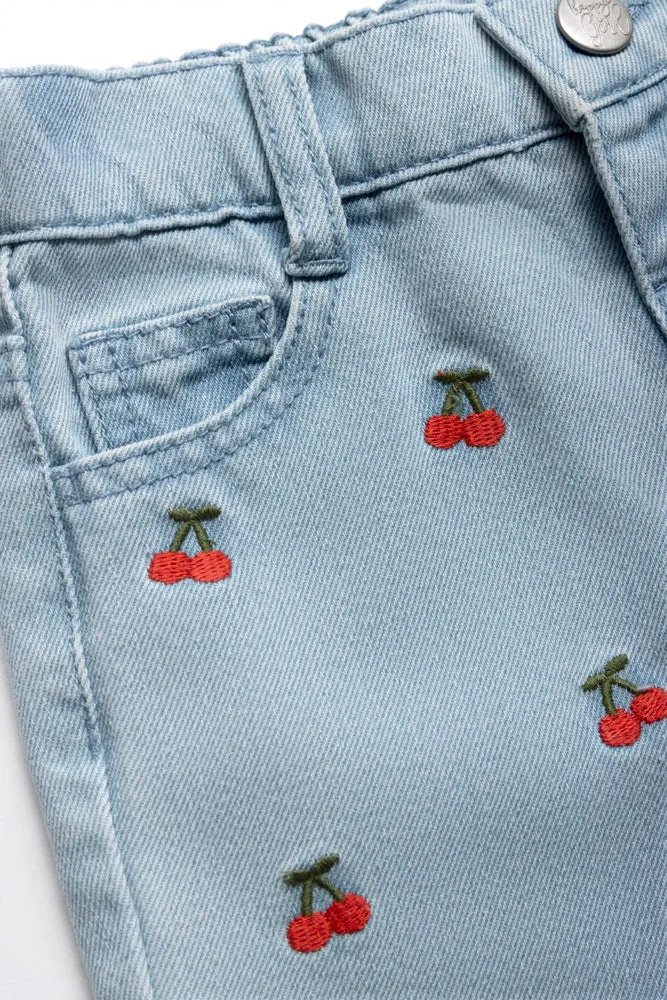 Light Wash Denim With Cherry Embroidery Blue sold by Ackermas product image thumbnail 2