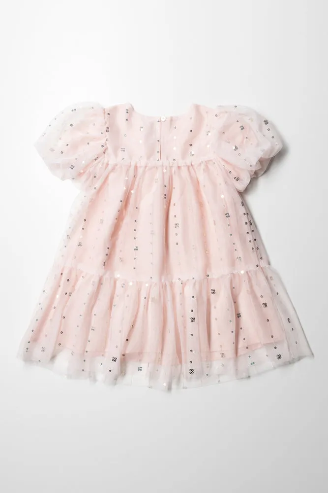 Tiered Dress With Puff Sleeve Light Pink sold by Ackermas product image thumbnail 4