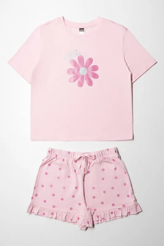 Flower Short Set Pink sold by Ackermas