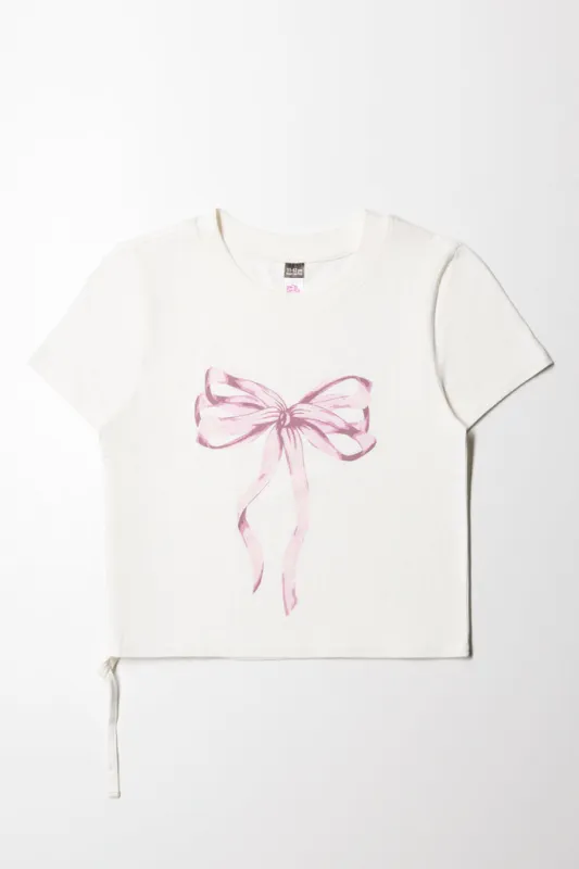 Side Tie Tee Pink Bow sold by Ackermas