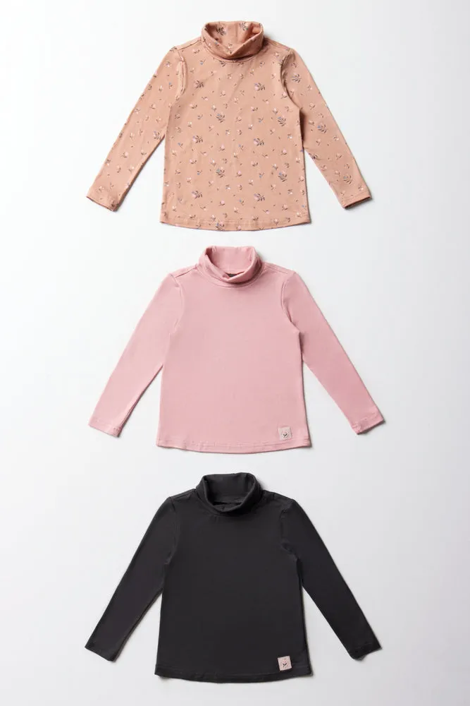 3 Pack Floral Polonecks Dark Grey, Pink & Natural sold by Ackermas