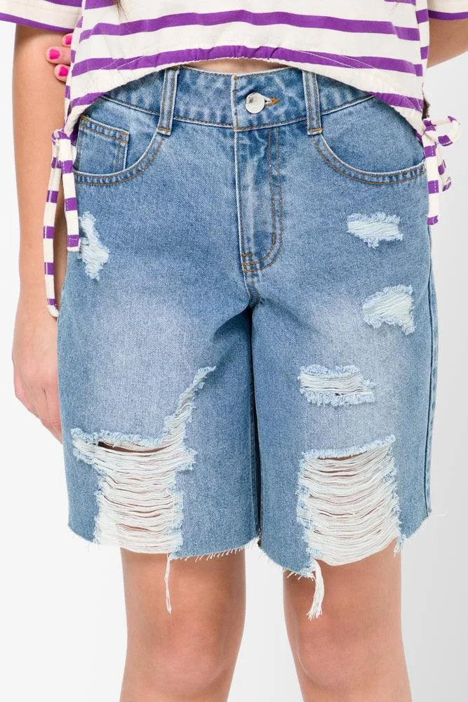 Ripped Denim Shorts Blue sold by Ackermas product image thumbnail 2
