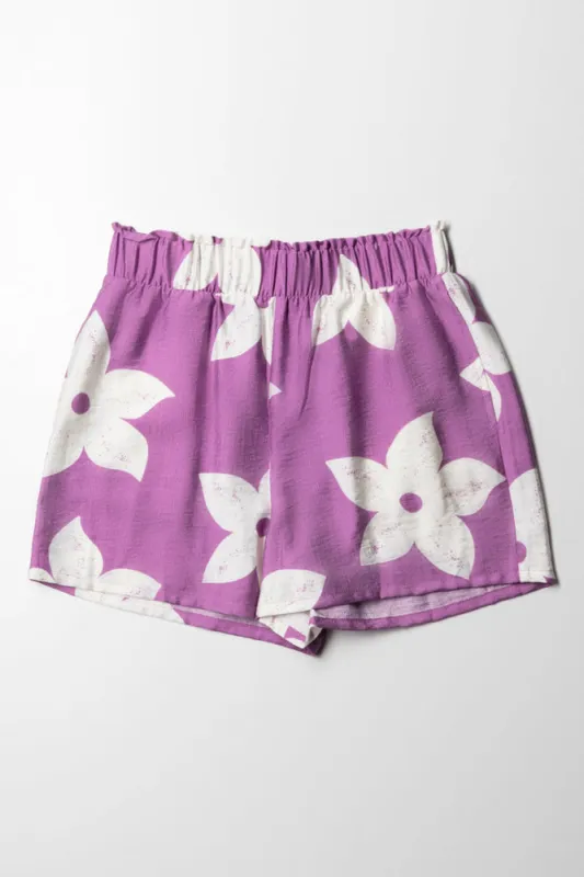 Flower Pull On Shorts Purple & White sold by Ackermas