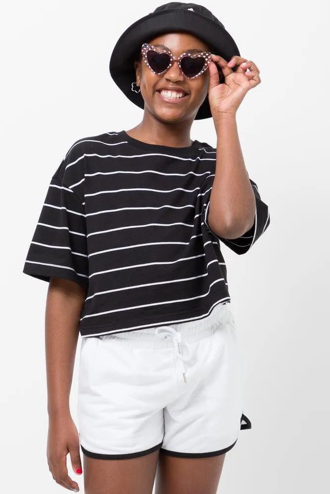 Stripe Boxy Short Sleeve T-Shirt Black sold by Ackermas