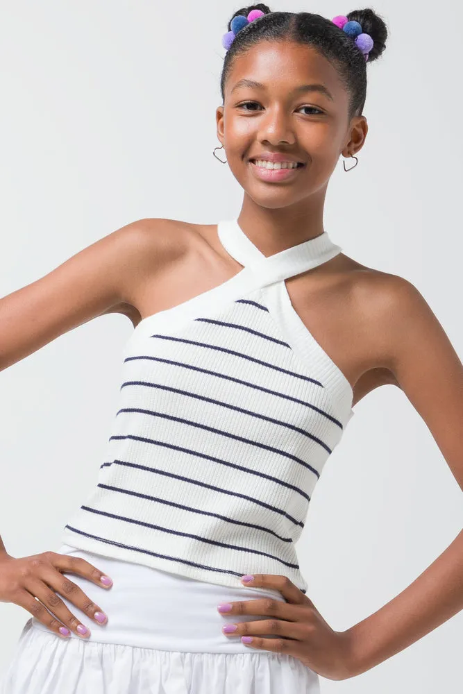 Stripe Cross Over Top White sold by Ackermas