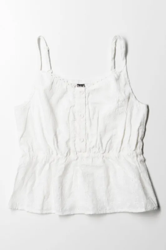 Strappy Anglaise Top White sold by Ackermas