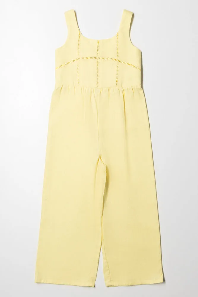 Lace Trim Jumpsuit Yellow sold by Ackermas