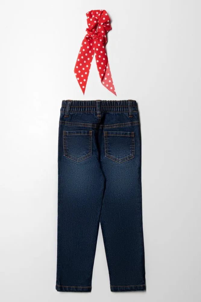 Skinny Denim Jeans With Hair Tie Blue sold by Ackermas