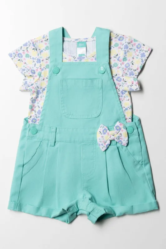 Twill Dungaree With T-shirt Turquoise Blue sold by Ackermas