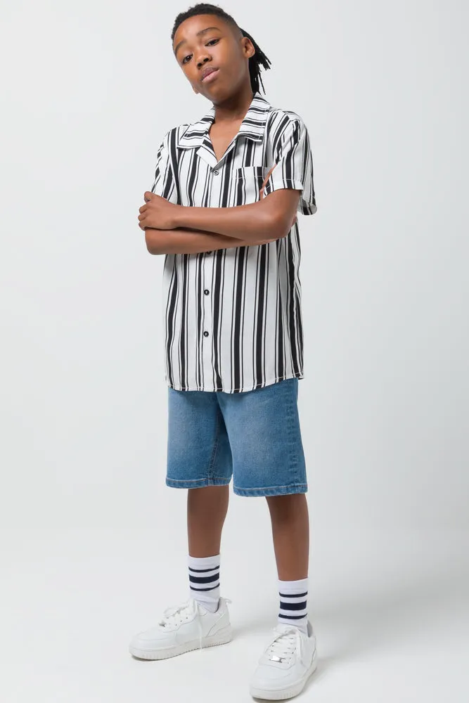 Stripe Short Sleeve Shirts White sold by Ackermas product image thumbnail 2