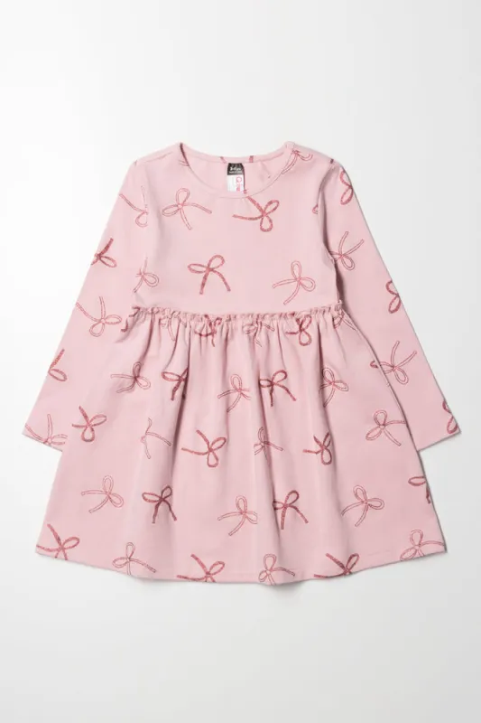 Bow Fit And Flare Rib Dress Pink sold by Ackermas