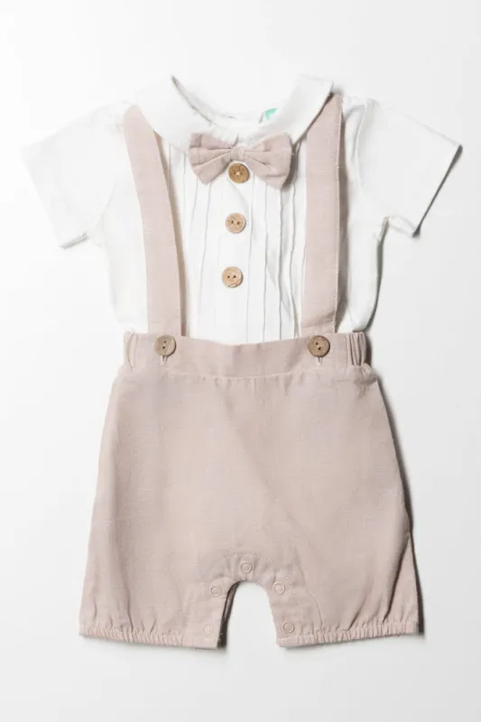 Woven Occassion Dungaree Boy Natural sold by Ackermas