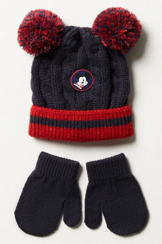 Mickey Mouse Beanie & Mittens Set Navy sold by Ackermas