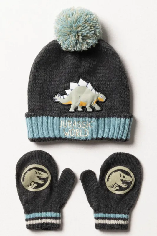 Jurassic World Beanie & Mittens Set Dark Grey sold by Ackermas