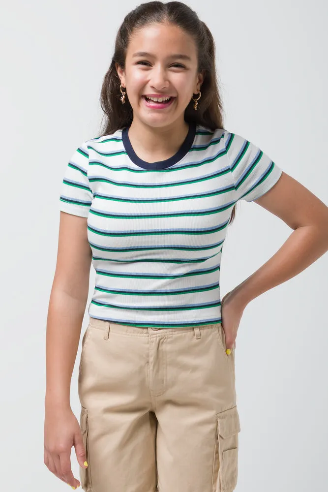 Stripe Short Sleeve T-Shirt Green sold by Ackermas