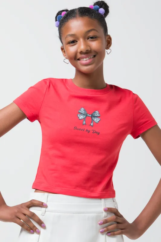 Baby T-Shirt With Bow Print Red sold by Ackermas
