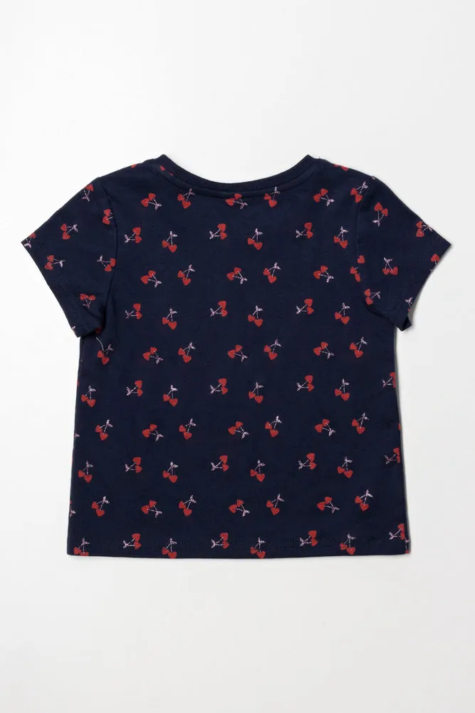 Cherry Glitter Short Sleeve T-Shirt Navy sold by Ackermas product image thumbnail 3