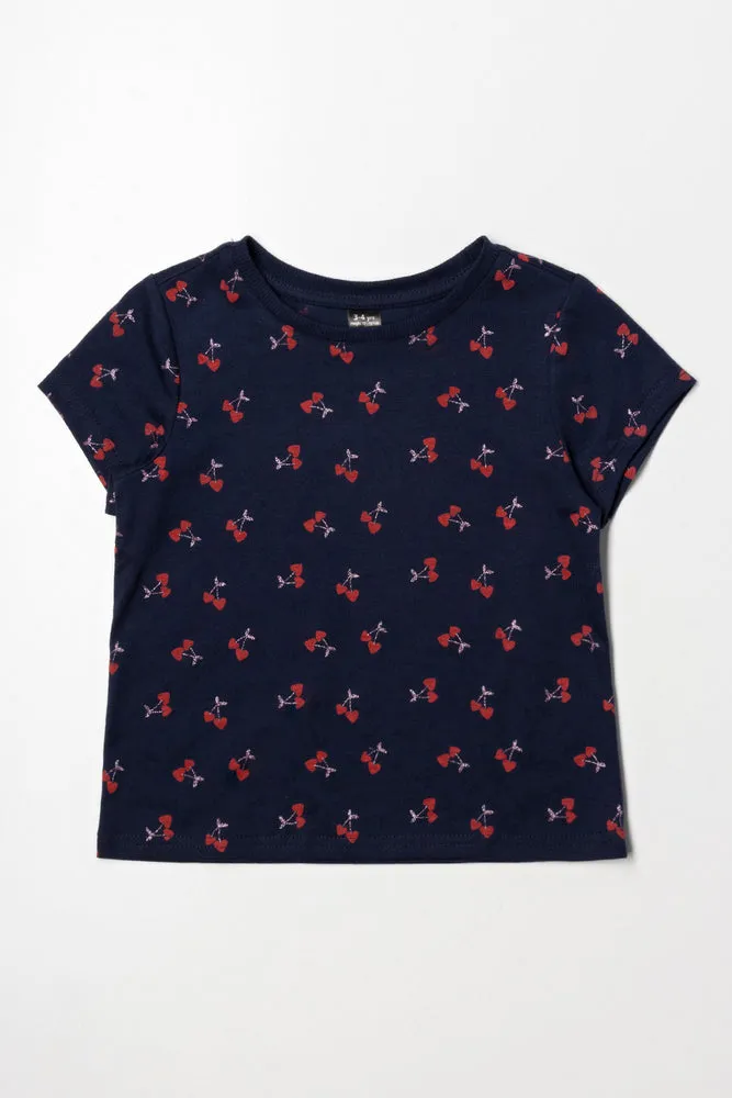 Cherry Glitter Short Sleeve T-Shirt Navy sold by Ackermas