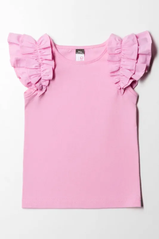 Frill Sleeve Top Pink sold by Ackermas