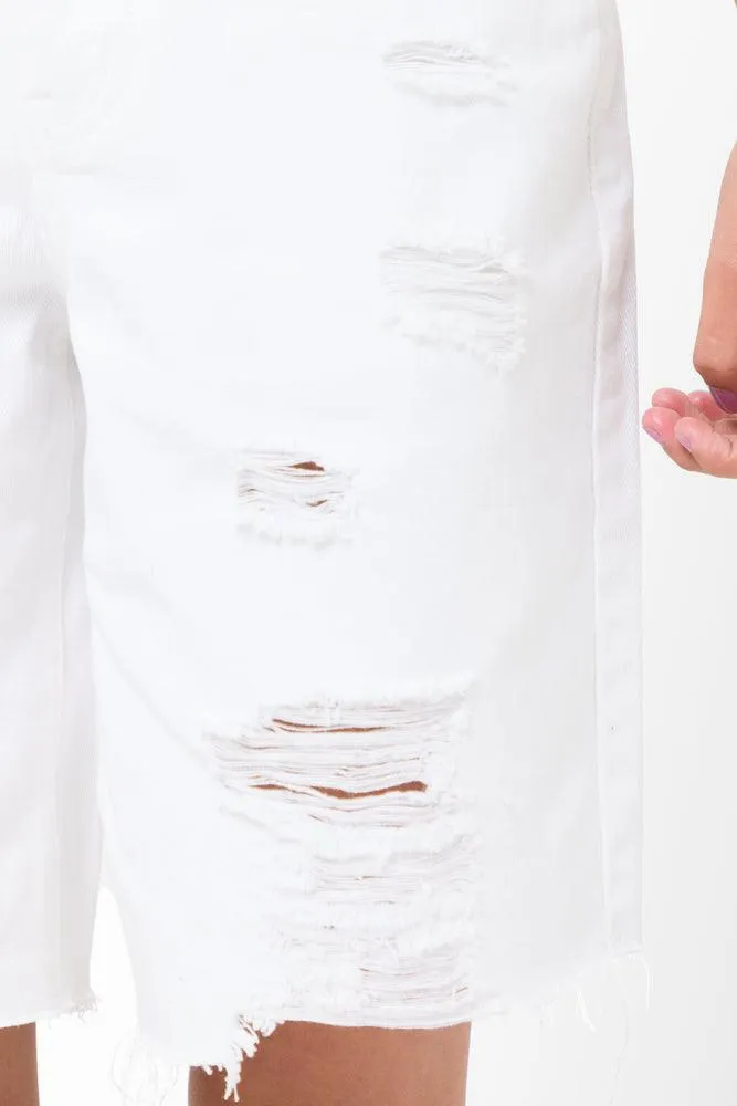 Ripped Denim Shorts White sold by Ackermas product image thumbnail 5