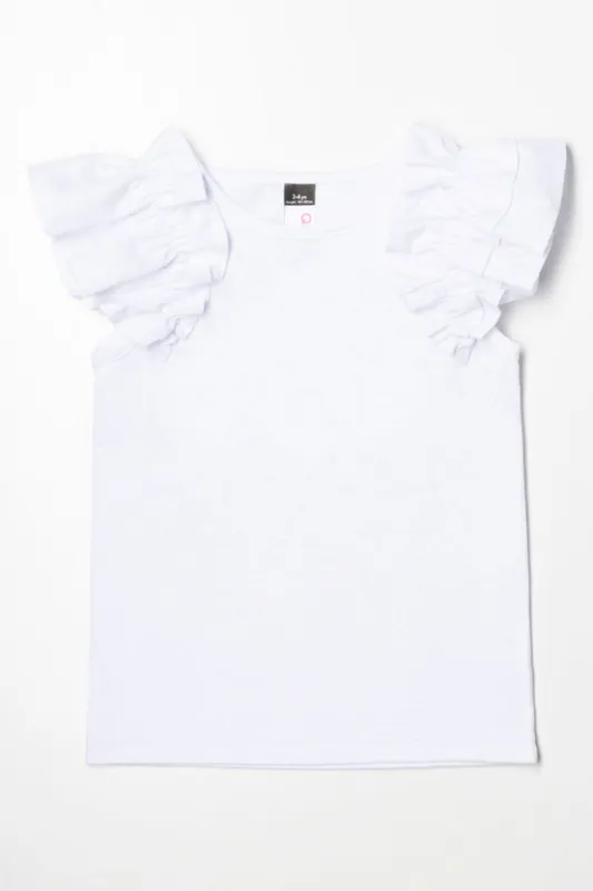 Frill Sleeve Top White sold by Ackermas