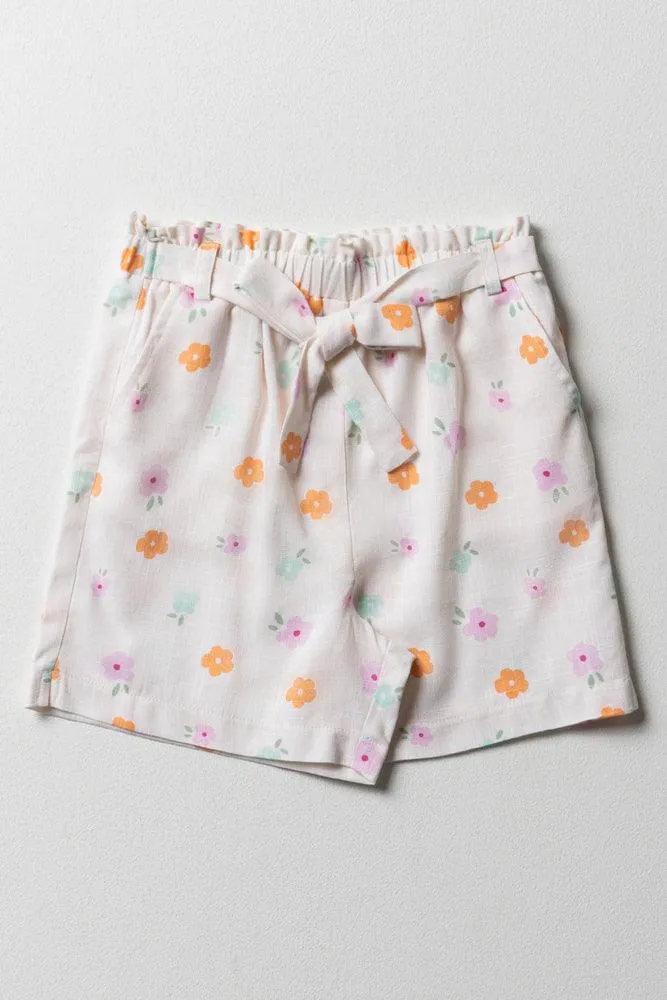 Floral Print Linen Short Yellow sold by Ackermas