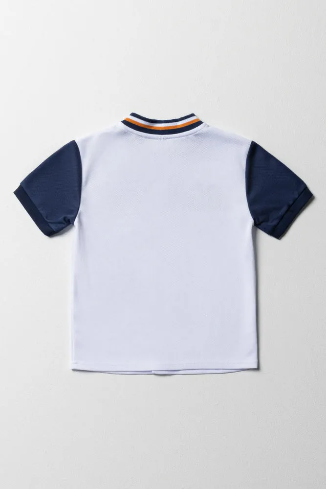 Baseball Button Through Short Sleeve T-Shirt White & Navy sold by Ackermas product image thumbnail 3