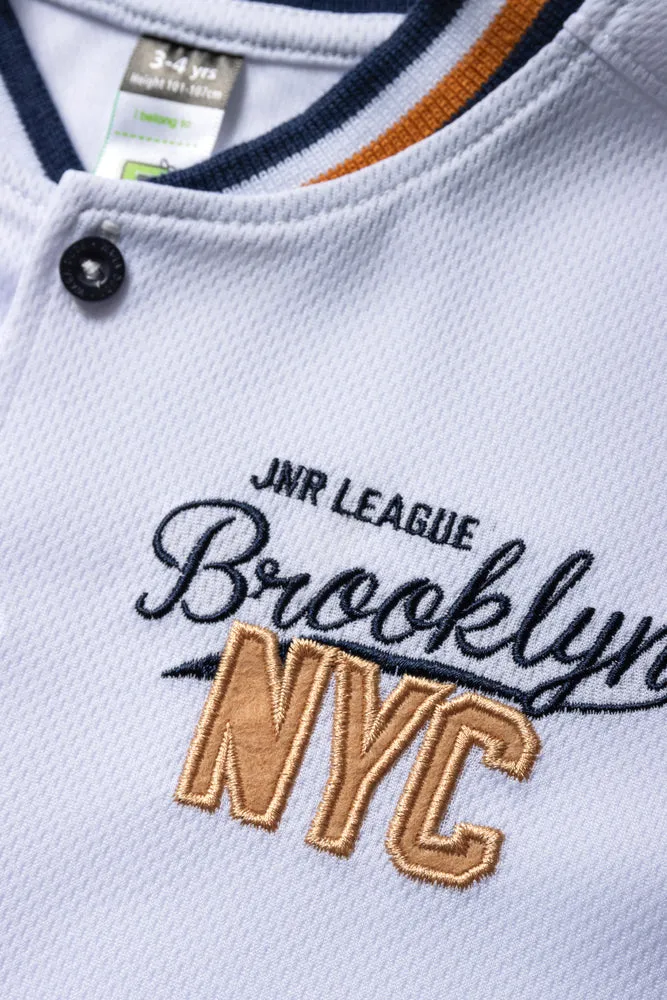 Baseball Button Through Short Sleeve T-Shirt White & Navy sold by Ackermas product image thumbnail 2