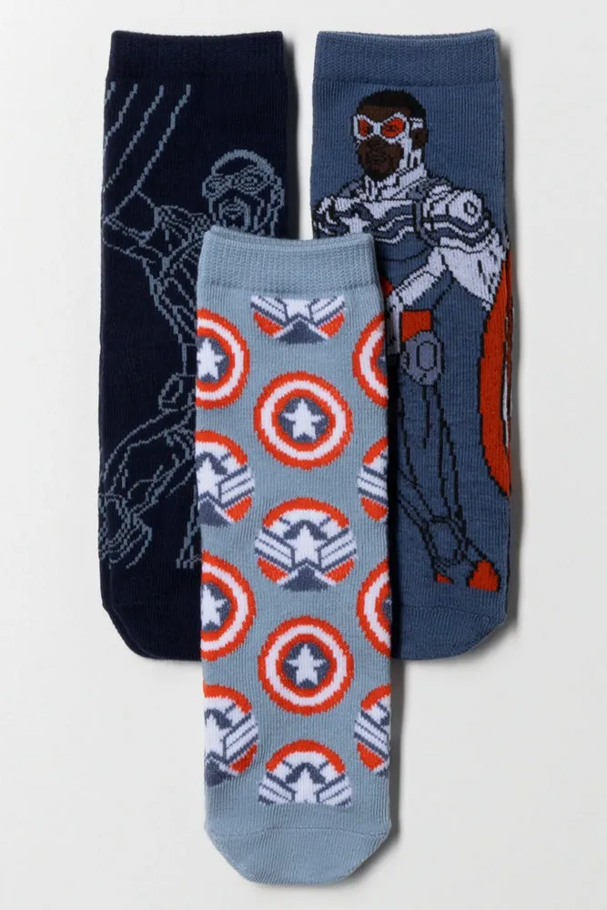 Captain America 3 Pack Socks Navy sold by Ackermas